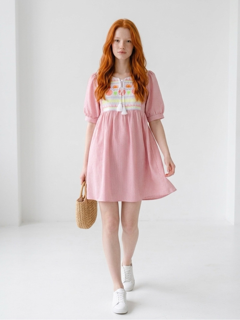 Embroidered Bohemian Colorful Tunic Dress Size M